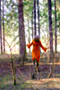 Фотография девушки в оранжевом платье в лесу